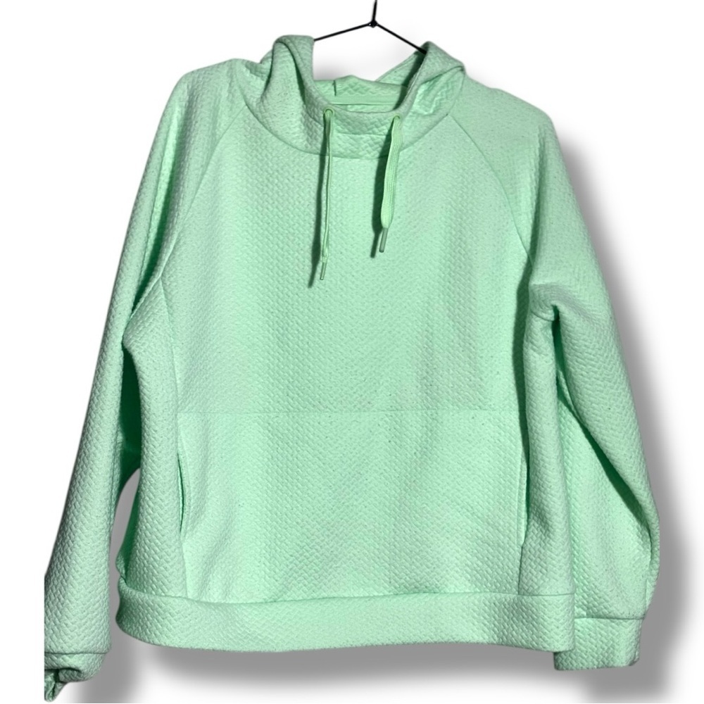 Lively Mint Green Quilted Long Sleeve Lightweight Front Pocket Hooded Sweatshirt - Picture 13 of 15